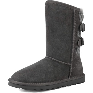 image:imageDREAM PAIRS Womens Mid Calf Winter Snow Boots  Warmth Faux Fur Lining Dual Adjustable Buckle Straps EVA Rubber Treaded OutsoleGrey