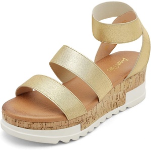 image:imageDREAM PAIRS Womens Open Toe Elastic Platform Wedge Sandals  Lightweight flatform sandals with a cushioned footbed for walking vacations shopping and allday comfortGold