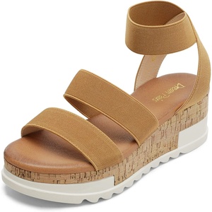image:imageDREAM PAIRS Womens Open Toe Elastic Platform Wedge Sandals  Lightweight flatform sandals with a cushioned footbed for walking vacations shopping and allday comfortCamel