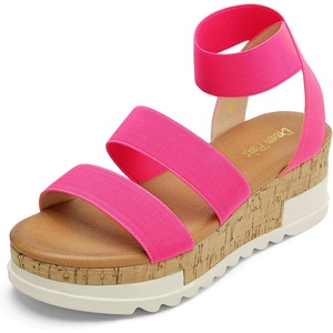 image:imageDREAM PAIRS Womens Open Toe Elastic Platform Wedge Sandals  Lightweight flatform sandals with a cushioned footbed for walking vacations shopping and allday comfortNeonPink