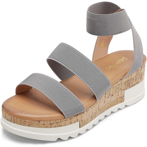 image:imageDREAM PAIRS Womens Open Toe Elastic Platform Wedge Sandals  Lightweight flatform sandals with a cushioned footbed for walking vacations shopping and allday comfortGrey