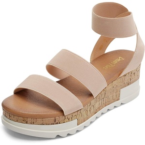 image:imageDREAM PAIRS Womens Open Toe Elastic Platform Wedge Sandals  Lightweight flatform sandals with a cushioned footbed for walking vacations shopping and allday comfortNude