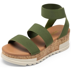 image:imageDREAM PAIRS Womens Open Toe Elastic Platform Wedge Sandals  Lightweight flatform sandals with a cushioned footbed for walking vacations shopping and allday comfortArmy Green