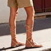 image:imageDREAM PAIRS Womens Strappy Lace Up Summer Flat Sandals  Comfortable Thong Design Gladiator Dressy Square Toe Tie Up Sandals for Walking Beach Vocation City Walks TravelNude
