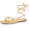image:imageDREAM PAIRS Womens Strappy Lace Up Summer Flat Sandals  Comfortable Thong Design Gladiator Dressy Square Toe Tie Up Sandals for Walking Beach Vocation City Walks TravelGold