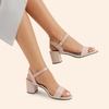 image:imageDREAM PAIRS Womens Chunky Low Heeled Sandals  Comfortable Open Toe Ankle Strap Classic Short Block Sandals with Buckle for Daily Work Wedding PartyNudesuede
