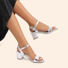 image:imageDREAM PAIRS Womens Chunky Low Heeled Sandals  Comfortable Open Toe Ankle Strap Classic Short Block Sandals with Buckle for Daily Work Wedding PartySilvermetallic