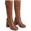 image:imageDREAM PAIRS Womens Platform Chunky Knee High Boots  356 Block Heel with Platform Square Toe Zipper Buckles Moto Biker Style Comfortable 5mm PU Foam Nonslip TPR OutsoleLight Brown
