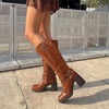 image:imageDREAM PAIRS Womens Platform Chunky Knee High Boots  356 Block Heel with Platform Square Toe Zipper Buckles Moto Biker Style Comfortable 5mm PU Foam Nonslip TPR OutsoleLight Brown