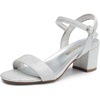 image:imageDREAM PAIRS Womens Chunky Low Heeled Sandals  Comfortable Open Toe Ankle Strap Classic Short Block Sandals with Buckle for Daily Work Wedding PartySilverglitter