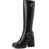 image:imageDREAM PAIRS Womens Platform Chunky Knee High Boots  356 Block Heel with Platform Square Toe Zipper Buckles Moto Biker Style Comfortable 5mm PU Foam Nonslip TPR OutsoleBlack