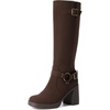 image:imageDREAM PAIRS Womens Platform Chunky Knee High Boots  356 Block Heel with Platform Square Toe Zipper Buckles Moto Biker Style Comfortable 5mm PU Foam Nonslip TPR OutsoleBrownsuede