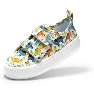 image:imageDREAM PAIRS Kids Sneakers Hook amp Loops  Playful cartoon design Breathable upper Lightweight Girls toddler Canvas ShoesBlueDinosaur