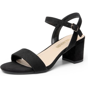 image:imageDREAM PAIRS Womens Chunky Low Heeled Sandals  Comfortable Open Toe Ankle Strap Classic Short Block Sandals with Buckle for Daily Work Wedding PartyBlacksuede