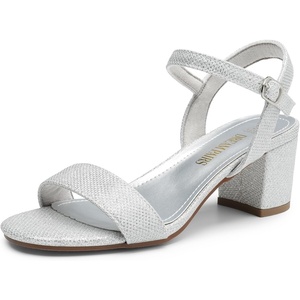 image:imageDREAM PAIRS Womens Chunky Low Heeled Sandals  Comfortable Open Toe Ankle Strap Classic Short Block Sandals with Buckle for Daily Work Wedding PartySilverglitter