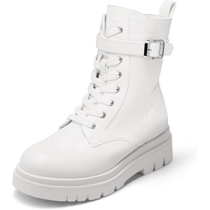 image:imageDREAM PAIRS Womens Combat Platform Boots  Lace Up Lug Sole Buckle Ankle Booties ShoesWhite