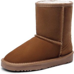 image:imageDREAM PAIRS Girls Boots Kids Boys Winter Mid Boot  Snow Faux Fur Lining Warm Little Big Kid Pull on Cold Outfits with Non Slip Outsole for Safe WalkingChesnut