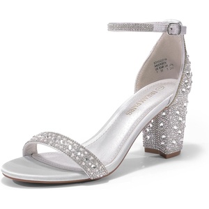 image:imageDREAM PAIRS Womens Comfort Block Heel SandalsSilverRhinestone