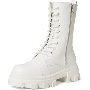 image:imageDREAM PAIRS Womens Combat Boots Lace up Mid Calf BootsWhite