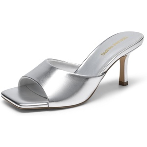 image:imageDREAM PAIRS Womens Comfort Square Toe Kitten Mule HeelsSilver