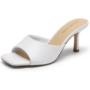 image:imageDREAM PAIRS Womens Comfort Square Toe Kitten Mule HeelsWhite